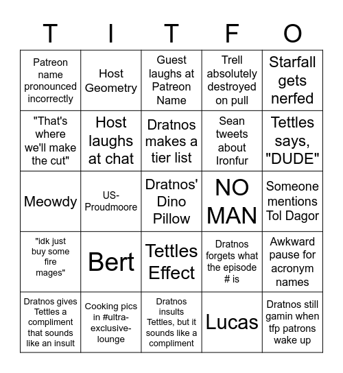 Titanforged Podcast Bingo Card