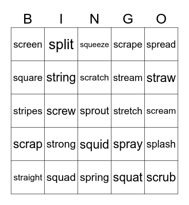 sCC Blend Speech Sound Bingo Card