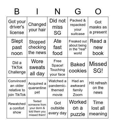 Winter Break Bingo Card