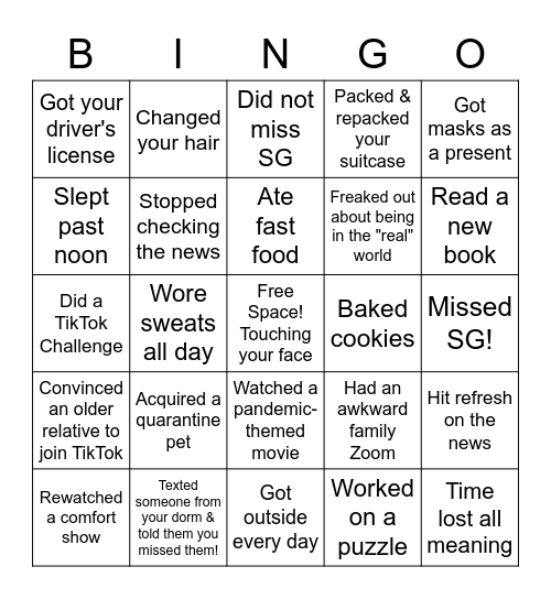 Winter Break Bingo Card