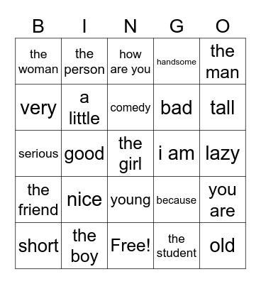 Spanish vocab Bingo Card