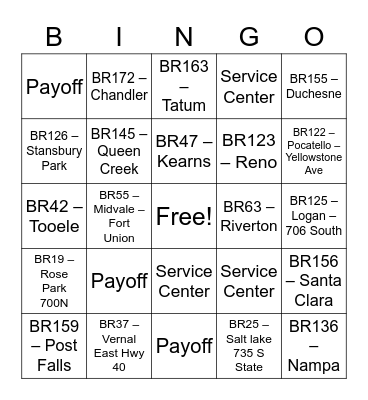BRANCH-O Bingo Card