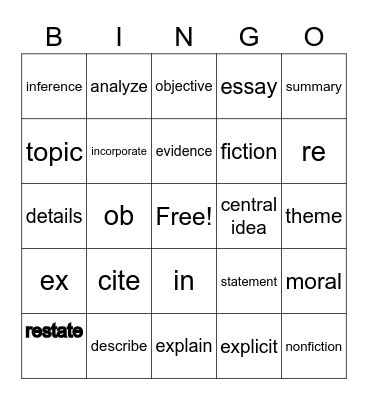 Vocabulary Bingo Card