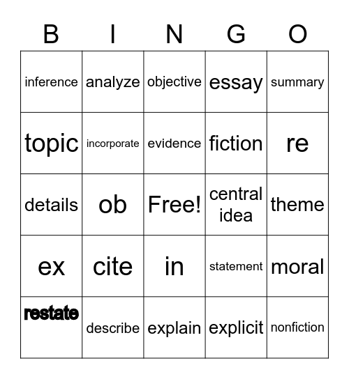 Vocabulary Bingo Card