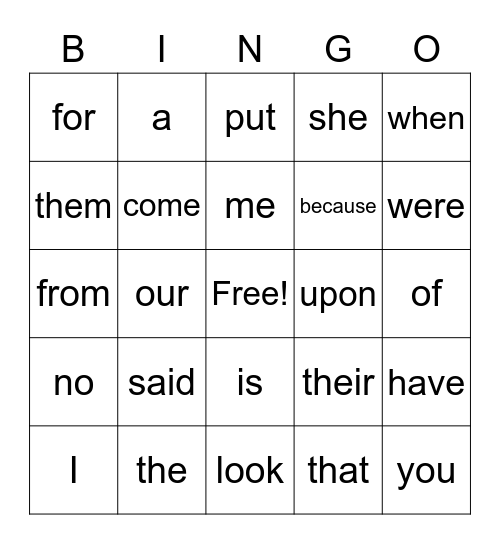 sight-word-bingo-card