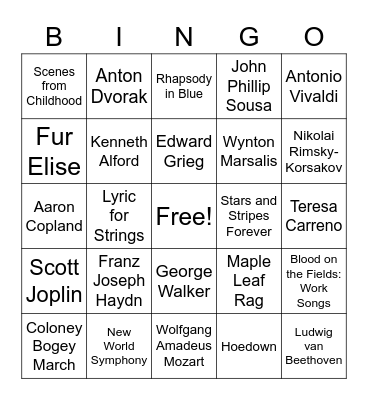 Composer Bingo! Bingo Card