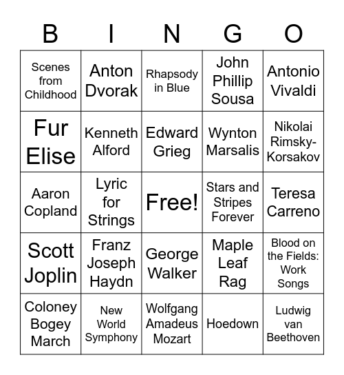Composer Bingo! Bingo Card