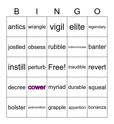 Vocabulary Bingo Card