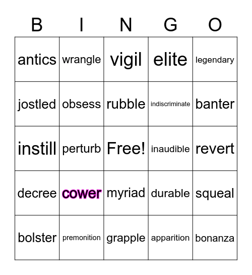 Vocabulary Bingo Card