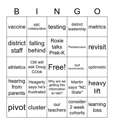Special Session Board Meeting Bingo Card