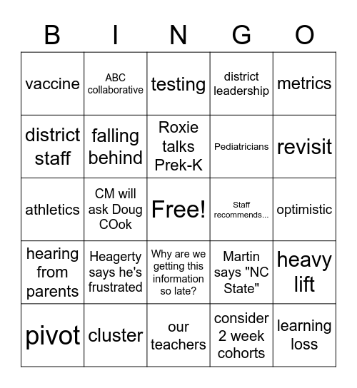 Special Session Board Meeting Bingo Card