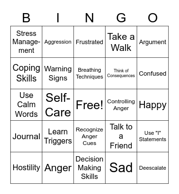 Anger Management Bingo Card