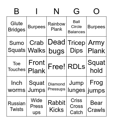 MNC Fitness Bingo Card