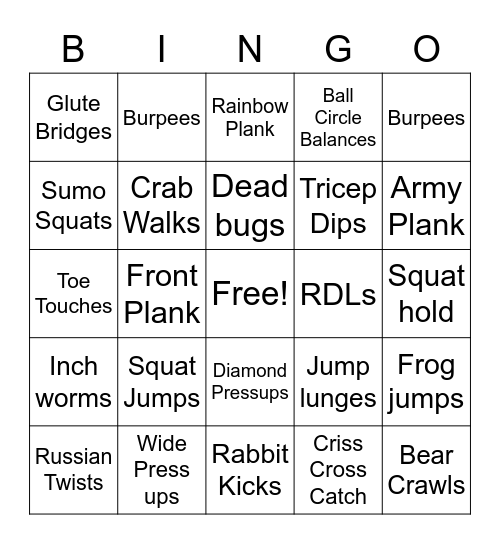 MNC Fitness Bingo Card