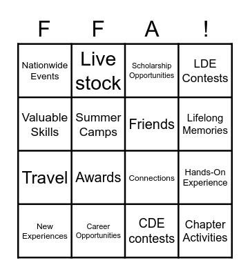 FFA for ALL Bingo Card