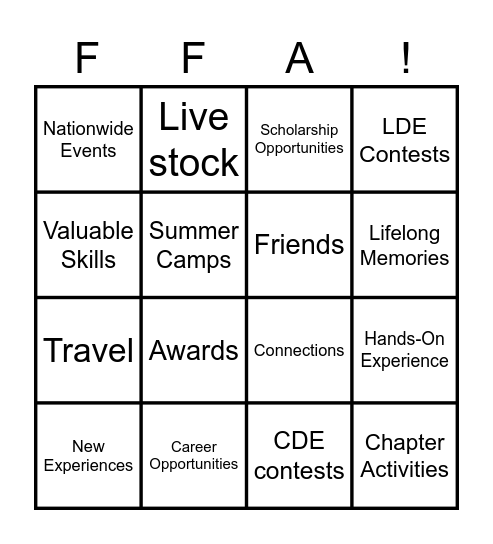 FFA for ALL Bingo Card
