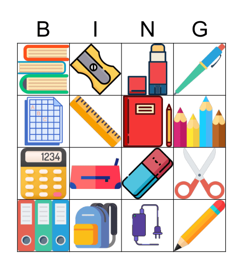 Schulmaterial Bingo Card