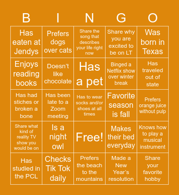 Leadership Team Bingo Card