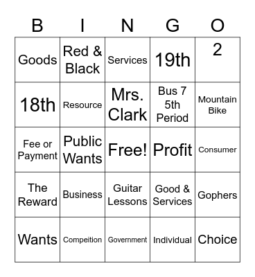 Business Bingo - Unit 1 Bingo Card