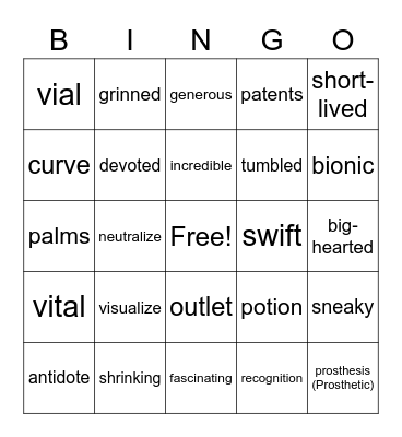 Vocabulary Bingo Card