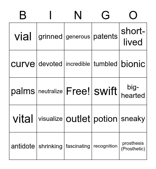 Vocabulary Bingo Card