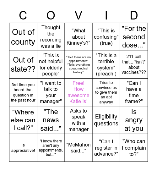 Vaccine Bingo Card