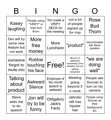 January Team Meeting bingo Card