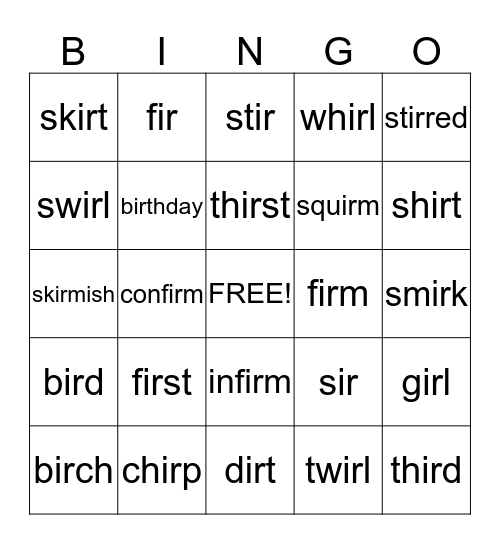 ir  Bingo Card