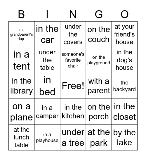 Places to Read Bingo Card