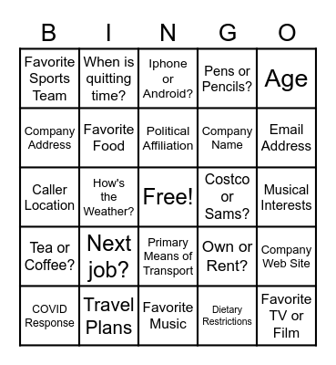 Telemarketer Bingo Card