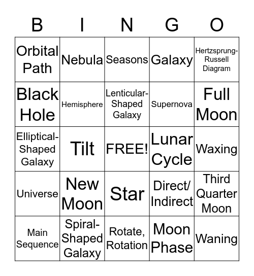 Science Bingo RC #3 - Earth and Space Set 1 Bingo Card