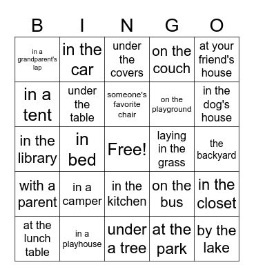 Places to Read Bingo Card