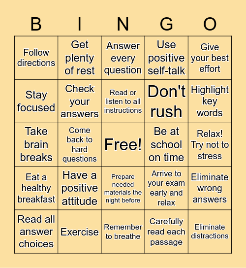 Finals Bingo Card