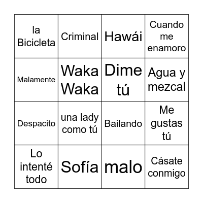 Bingo Musical Bingo Card