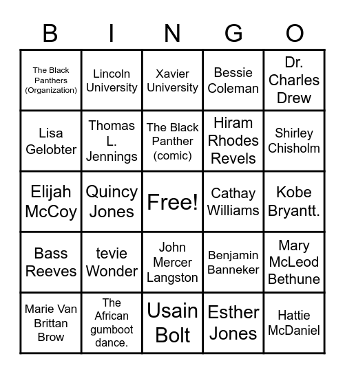 Black History Fun Facts Bingo Card