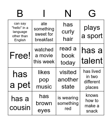 Meet New Friends Bingo Card