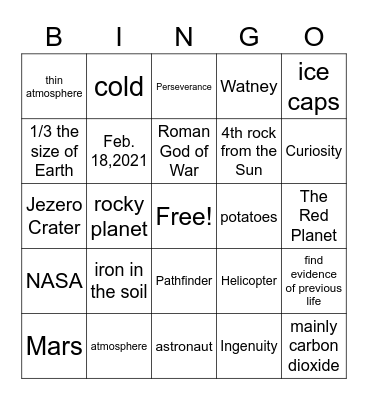 Mars Review Bingo Card