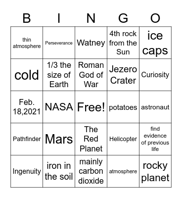 Mars Review Bingo Card