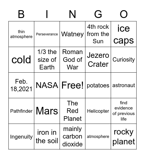 Mars Review Bingo Card