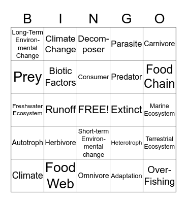 Combined RC#4s Organisms and Environments Set  Bingo Card