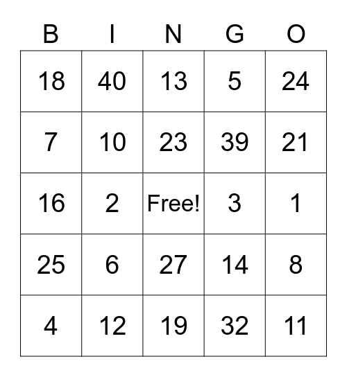 Pathways Bingo Test Bingo Card