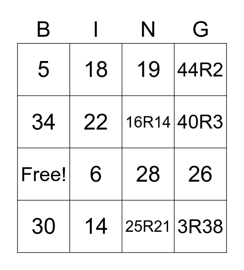 5-6: Long Division Practice Bingo Card