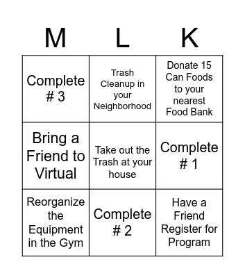 MLK Day of Service Bingo Card