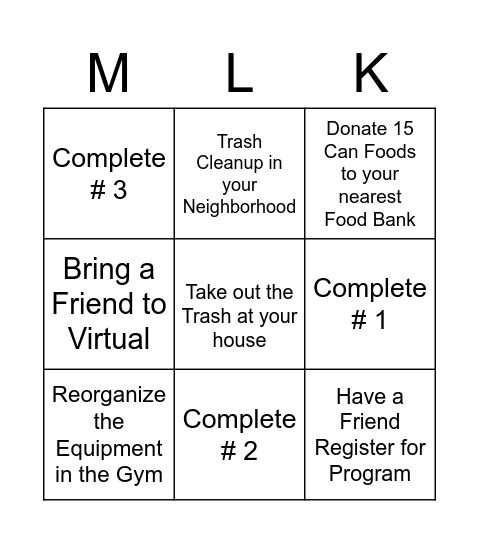 MLK Day of Service Bingo Card