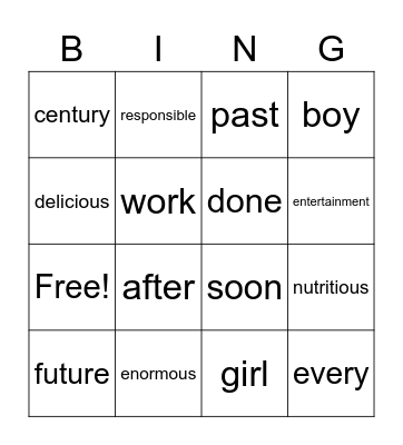 Vocabulary! Bingo Card