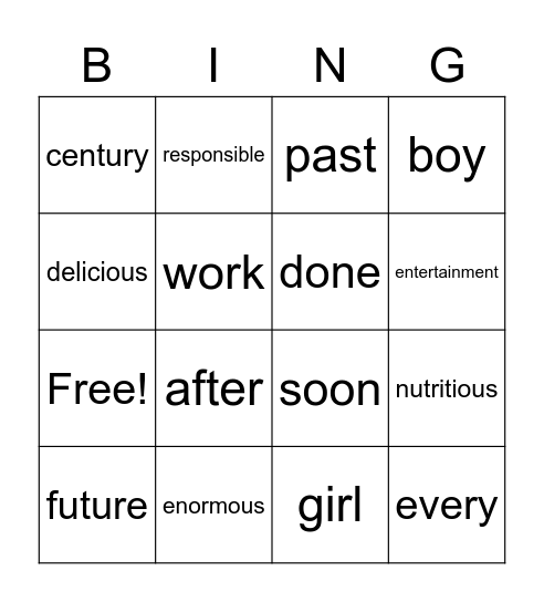 Vocabulary! Bingo Card