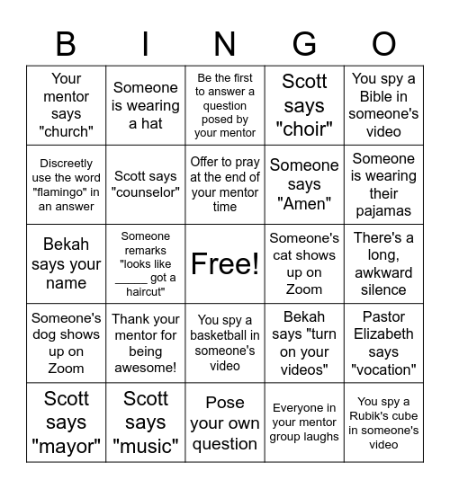 Confirmation Bingo! Bingo Card