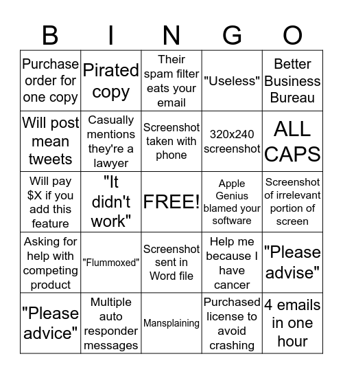 Email support Bingo Card