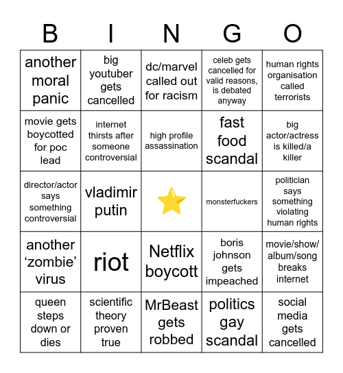 2 0 2 1 Bingo Card