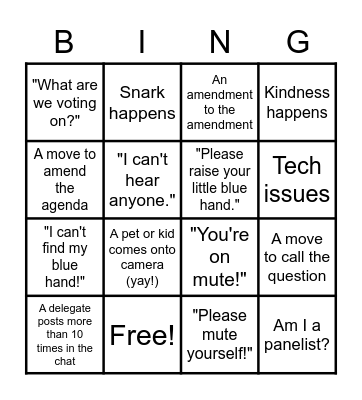 Delegate Assembly Zoom Bingo! Bingo Card